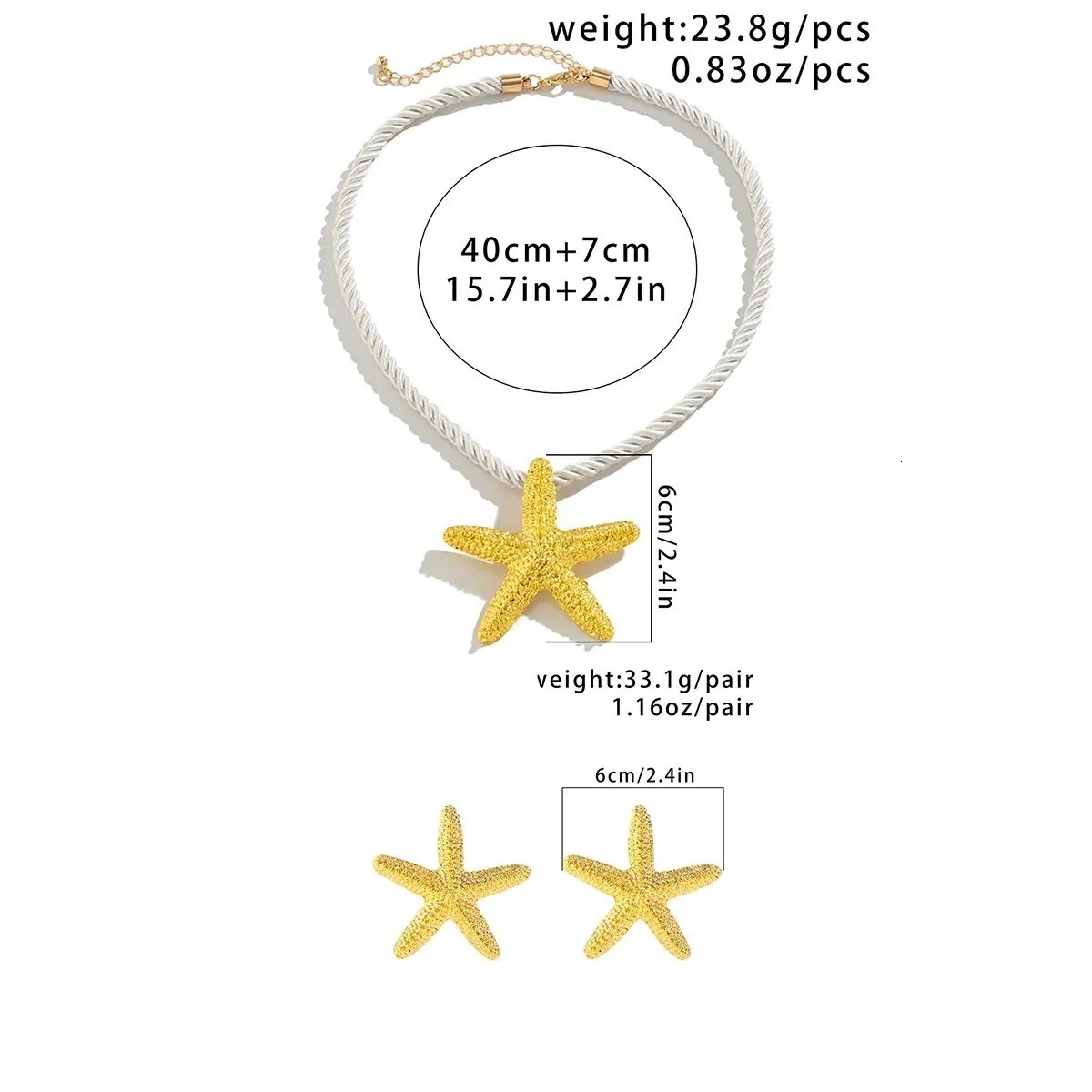 Beaded Necklaces Exaggerated Boho Colorful Metal Big Starfish Star Pendant Choker Necklace Stud Earrings Summer Punk Chunky Chain Y2K Jewelry Set 2311