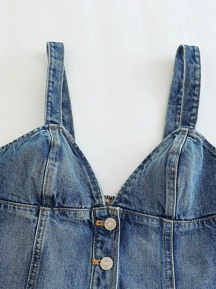 Camisoles Tanks Nlzgmsj TRAF Sexy Women Denim Corset Camisole Tops Casual Backless Sleeveless Elastic Back Summer Single Breasted Sling Top 230426
