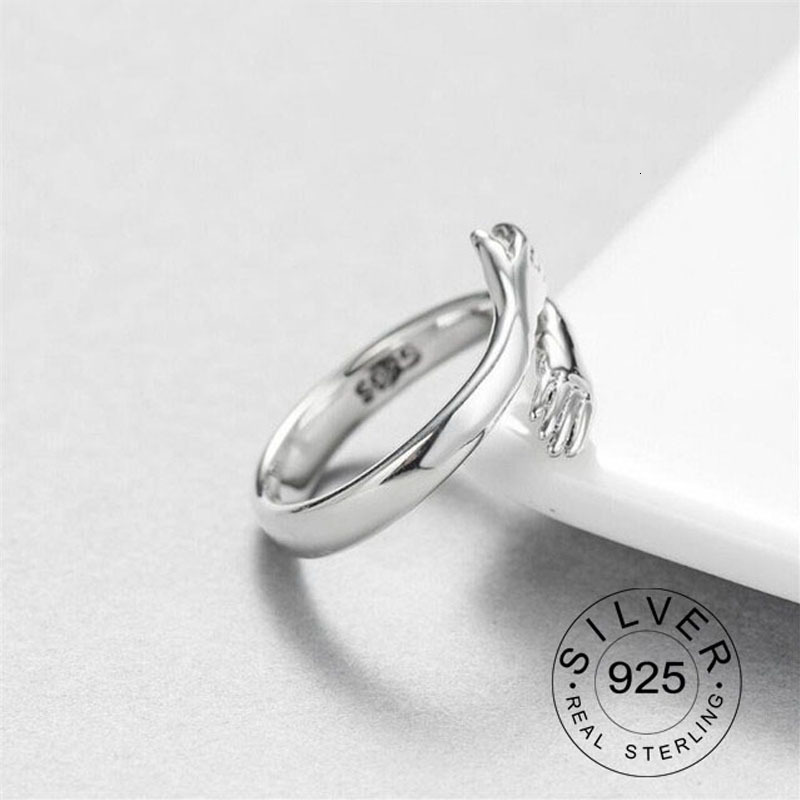 Solitaire Ring Goodlooking Resizable 925 Sterling Silver Ring Trendy Fine Gold Jewelry Loop Antique Hands Hug Shaped Rings for Women Gift kofo 230425