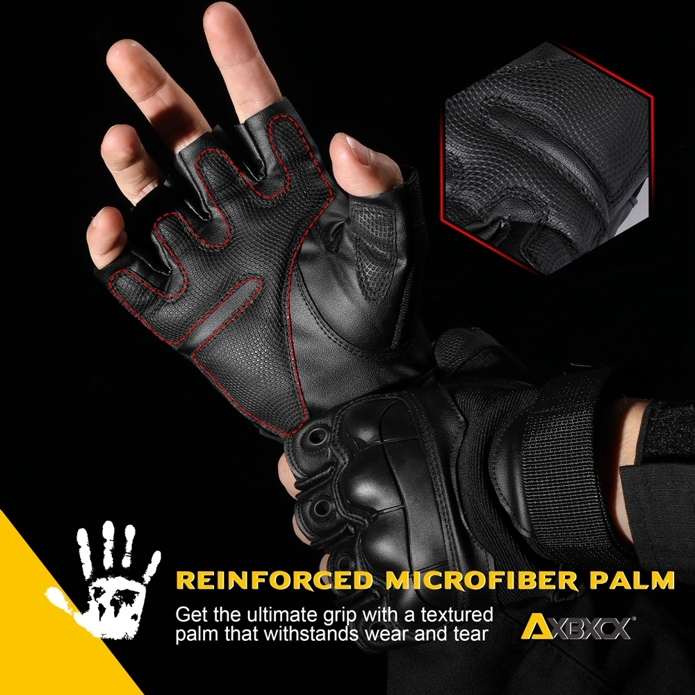 Five Fingers Gloves PU Leather Tactical Half Finger Gloves Army Military Airsoft Combat Shooting Hunting Paintball Outdoor Work Fingerless Men Women 2
