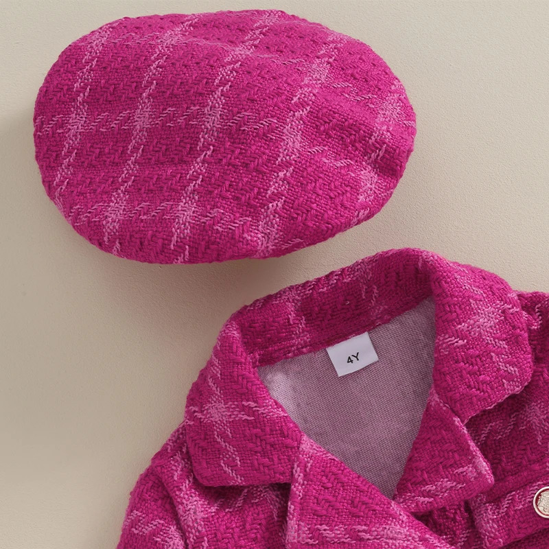 Family Matching Outfits 4 7Y Fashion Kids Girls Autumn Clothes Sets 3pcs Baby Long Sleeve Button Coat Pleated Plaid Skirt Hat Children Warm 231124