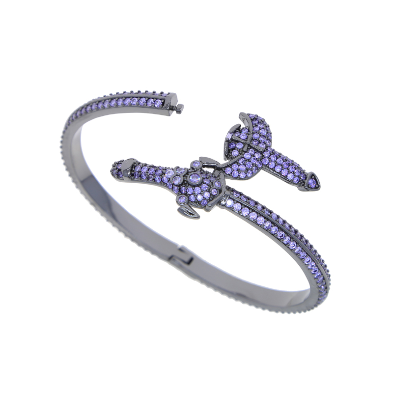 Iced Out Sword Cuff Bangle Micro Paved Bling Cubic Zirconia Bracelet Vintage Gift for Women Men Hip Hop Cool Jewelry