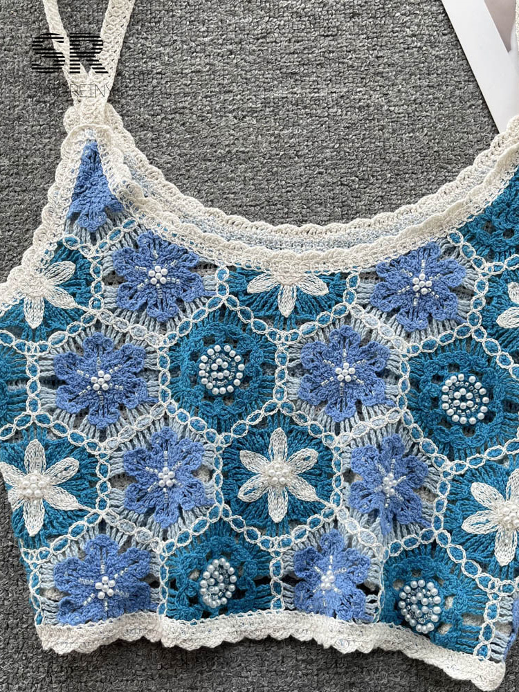 Camisoles Tanks SINGREINY Casual Knit Crop Tops Summer Women Strap Backless Hollow Out Retro Court French Ladies Fashion Slim Camisole 230426