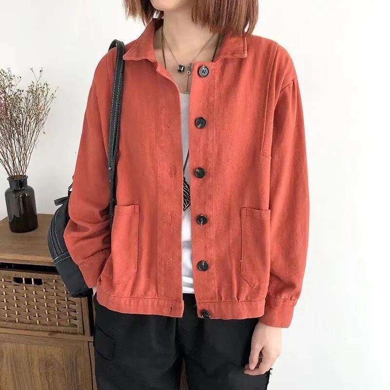 Women's Jackets Cotton long-sleeved short jacket spring and autumn literary solid color Korean version of loose age reduction cardigan 230426