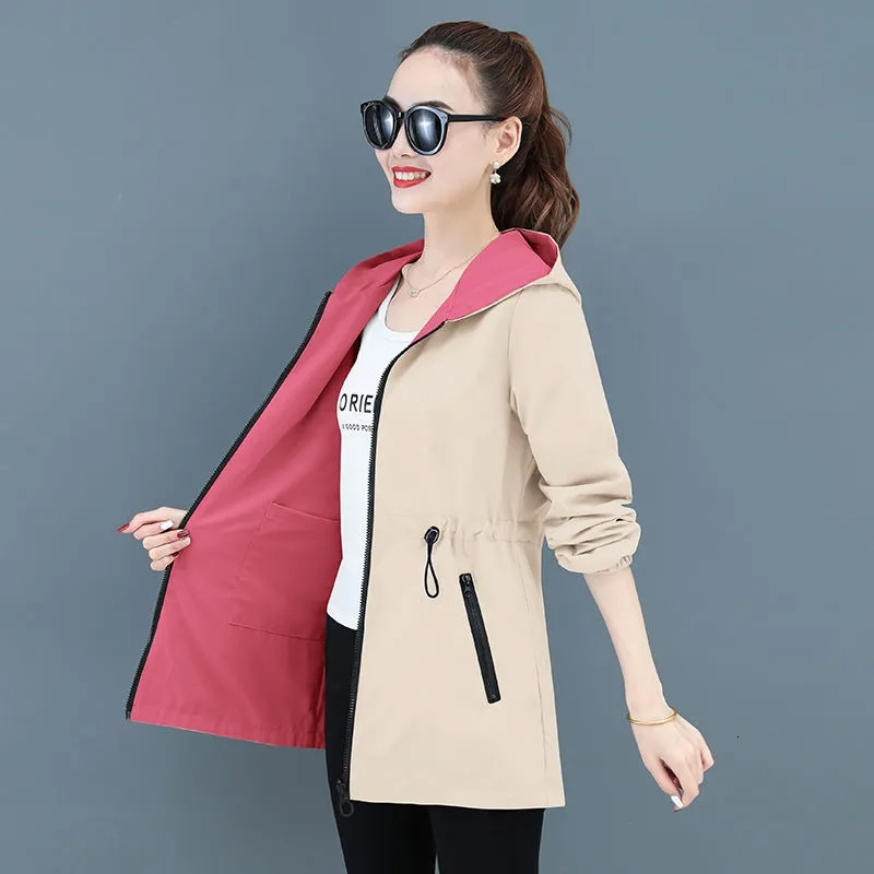 Women's Jackets Autumn Women's Jacket Double-sided Windbreaker Female Long Sleeve Jackets Hooded Casual Basic Coat Loose Outerwear 4XL 23042