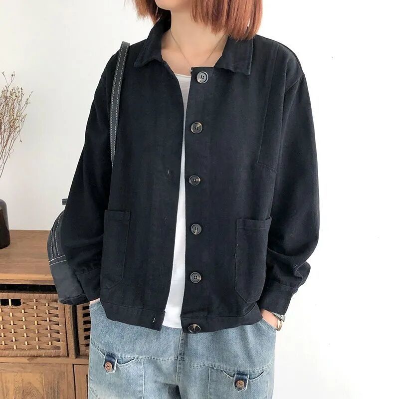 Women's Jackets Cotton long-sleeved short jacket spring and autumn literary solid color Korean version of loose age reduction cardigan 230426