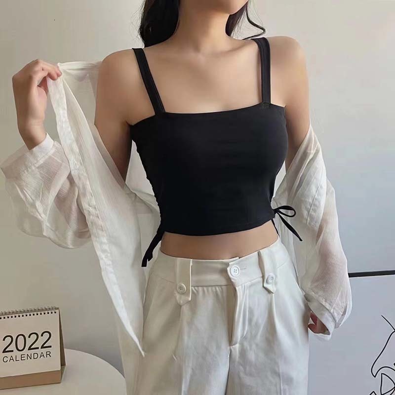 Camisoles Tanks ITOOLIN Cotton Camis Women With Bra Pad Drawstring Y2K Crop Tops Sports Tank Tops Backless For Women Camisole 230426