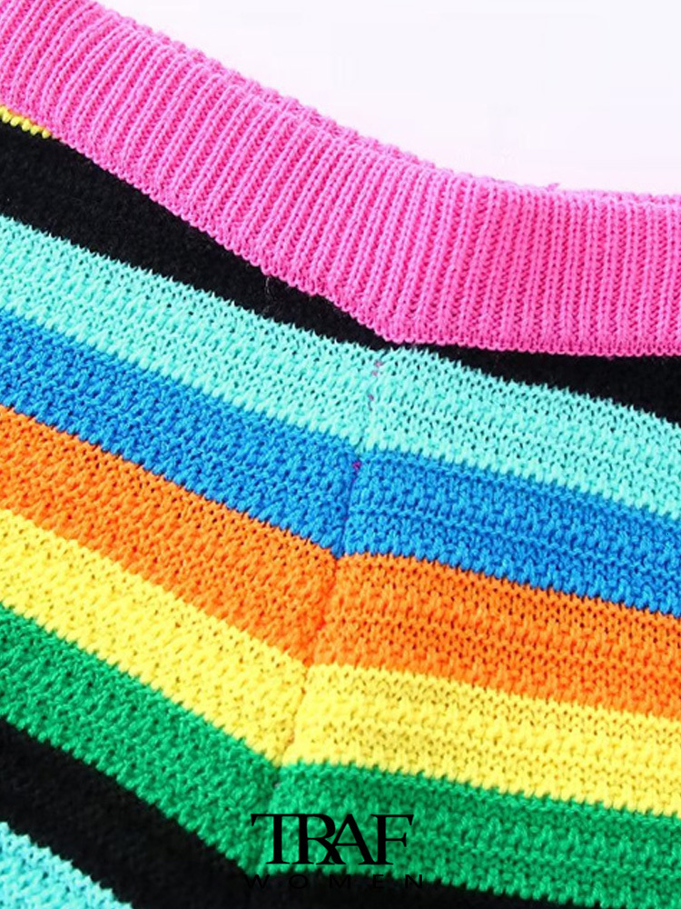 Women's Tracksuits TRAF Women Fashion Striped Knit Tank Tops And High Elastic Waist Shorts Female Two Piece Sets Mujer 230425