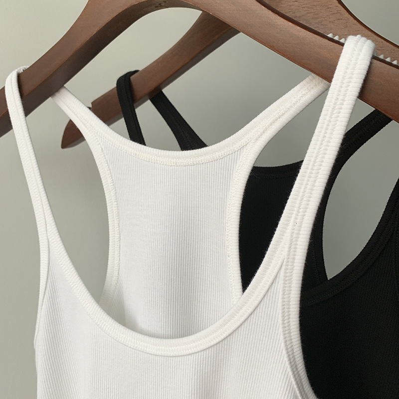Camisoles Tanks Women Tops Summer Style 2 Colors Black and White Casual Camisole Women's Cotton Blended Inner Base Top 230426