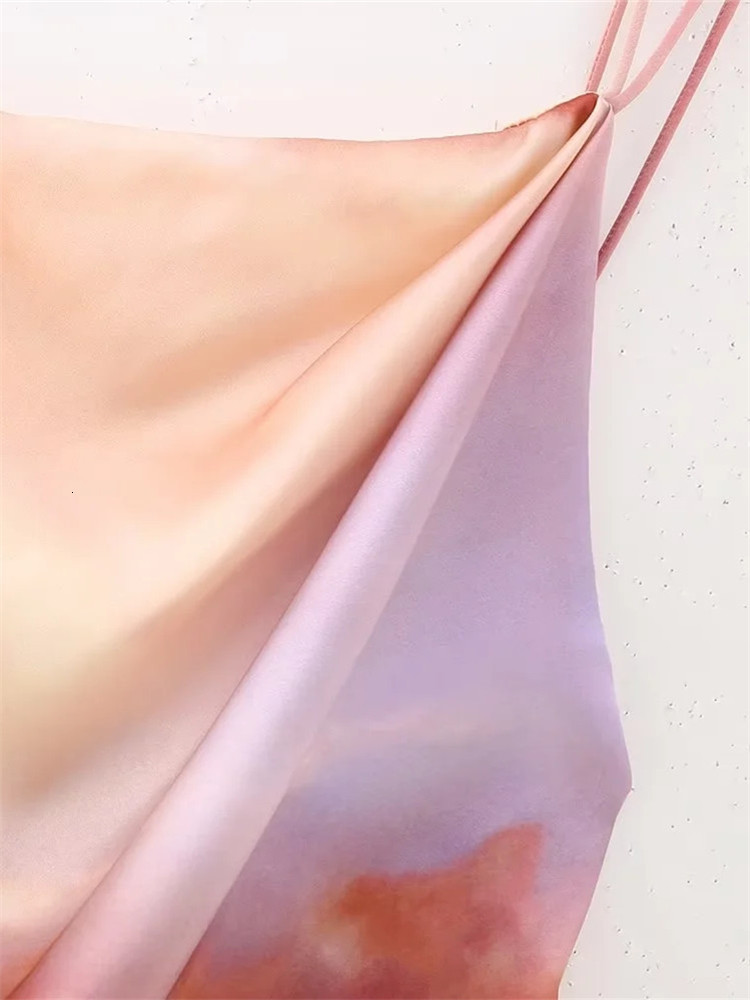 Camisoles Tanks TRAF Print Crop Top Women Asymmetric Satin Cami Top Female Backless Sexy Tops Woman Camisole Sleeveless Summer Tank Tops 230426