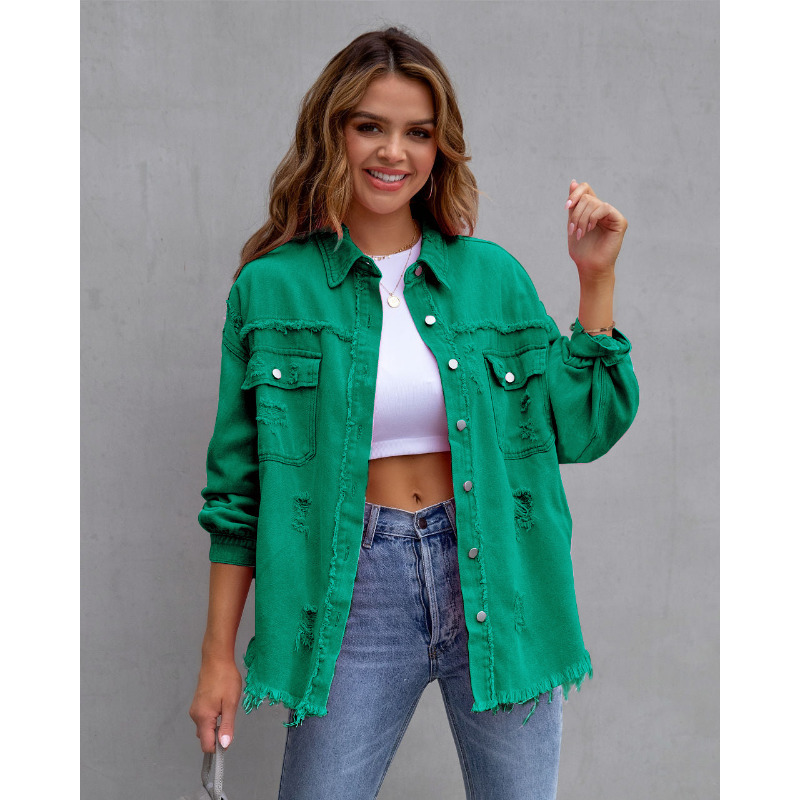 Women's Jackets Multi-color European and American Mid-length Ripped Loose Denim Jacket Women's Jacket Women's Jacket 230426