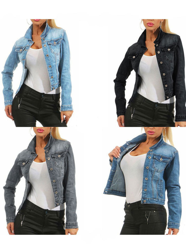 Women's Jackets Autumn Women's Denim Cropped Jacket Female Pockets Hole Short Jean Jackets Ladies Fashion Button Casual Solid Coats 230426