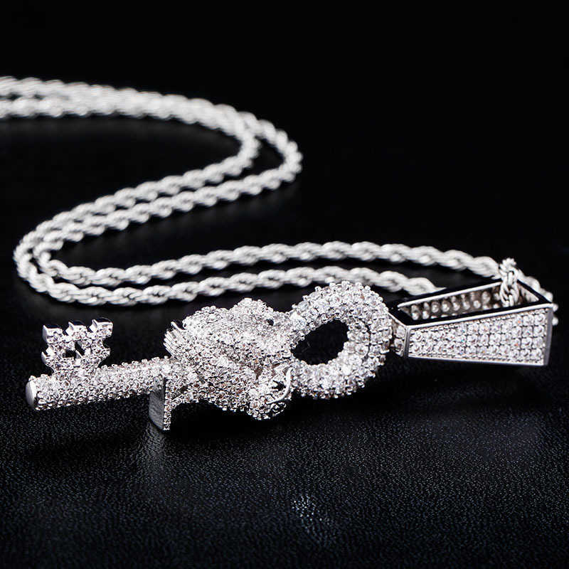 Golden Owl Key Hip Hop Pendant Necklace Full Iced Out Cubic Zircon Punk Rock Charms Necklaces Bling Pendants Real Gold Plated Bling CZ Hip Hop Jewelry