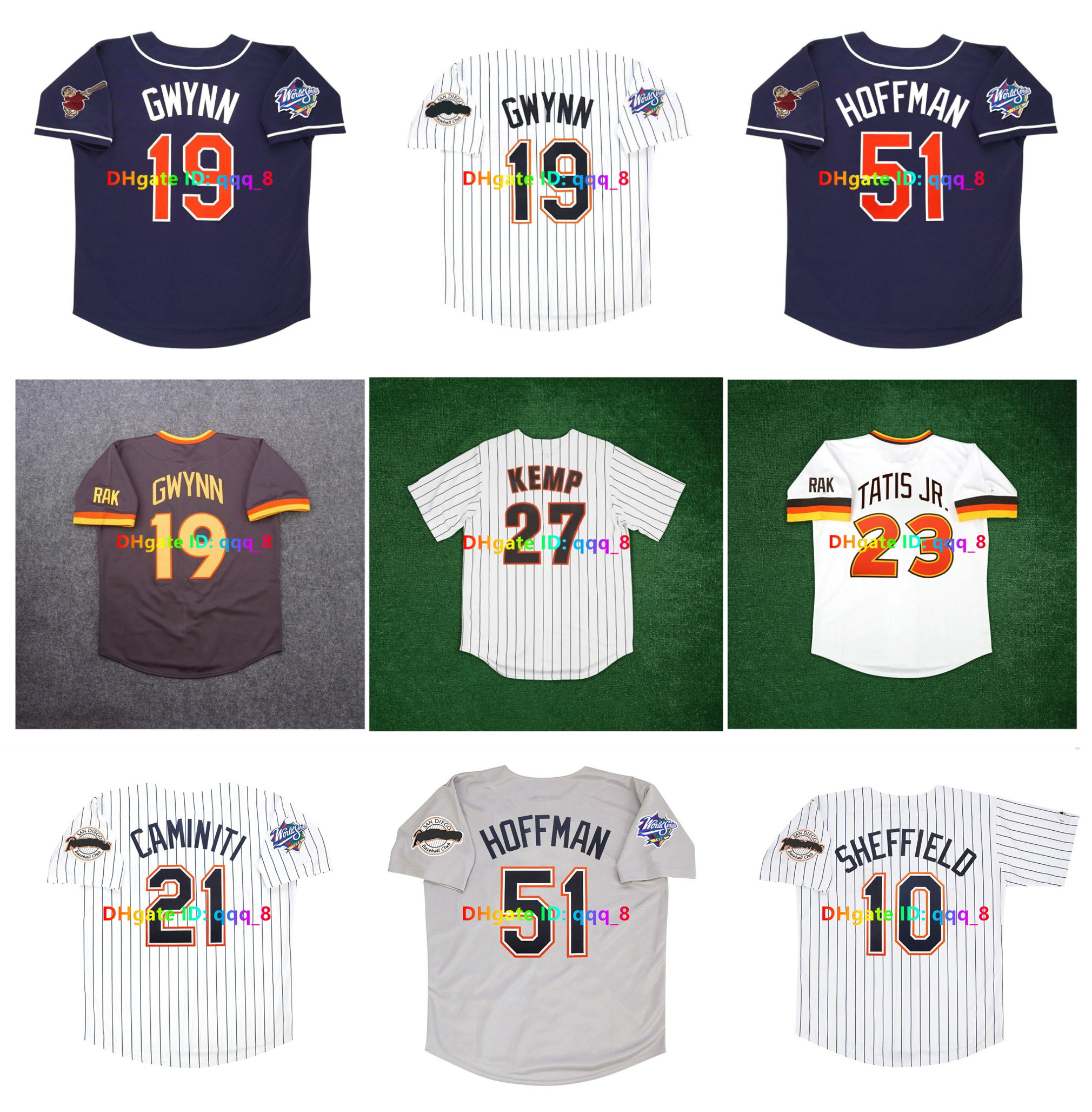 Tony Gwynn Ken Caminiti 1998 World Series Padres Baseball Jersey Trevor Hoffman Ozzie Smith Steve Garvey Gary Sheffield Jackson Merrill Blue Grey White Size S-4XL