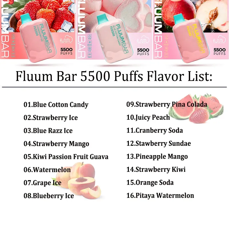 Fluum bar 5500 Puff Electronic Cigarettes Disposable Vapes 13ml vaper desechable 650mah Rechargeable Battery Mesh Coil box
Fluum bar 5500 Puff Electronic Cigarettes Disposable Vapes 13ml vaper desechable 650mah Rechargeable Battery Mesh Coil box