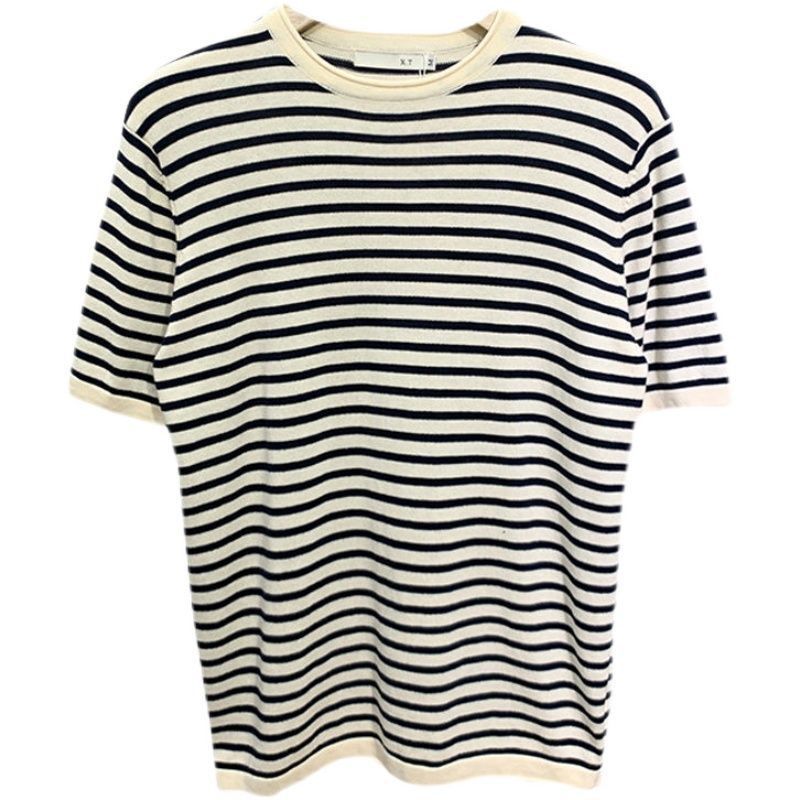Men's T-Shirts Men's Short-sleeved Stripe T-shirt Men's Fashion Casual Breathable Contrast Color Round Neck Golf T-shirt Top Y16 230426