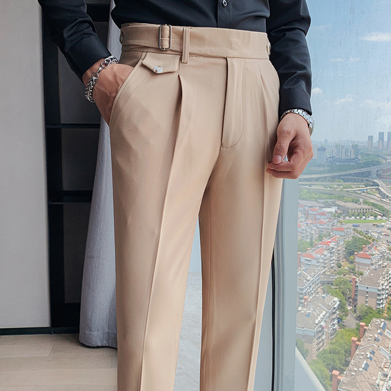 Men's Pants Men Social Trousers High Quality Solid Color Formal Office Business Casual Pant Men Groom Wedding Dress Slim Suit Pants 230426