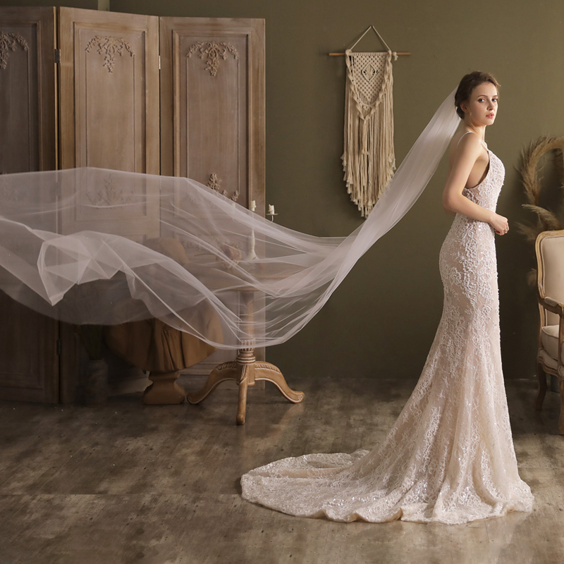 Bridal Veils Real Photos Long Tulle Wedding Veil White Ivory Beige Cathedral 1 Layer 2.7 Meters Bride Accessories for Bride
