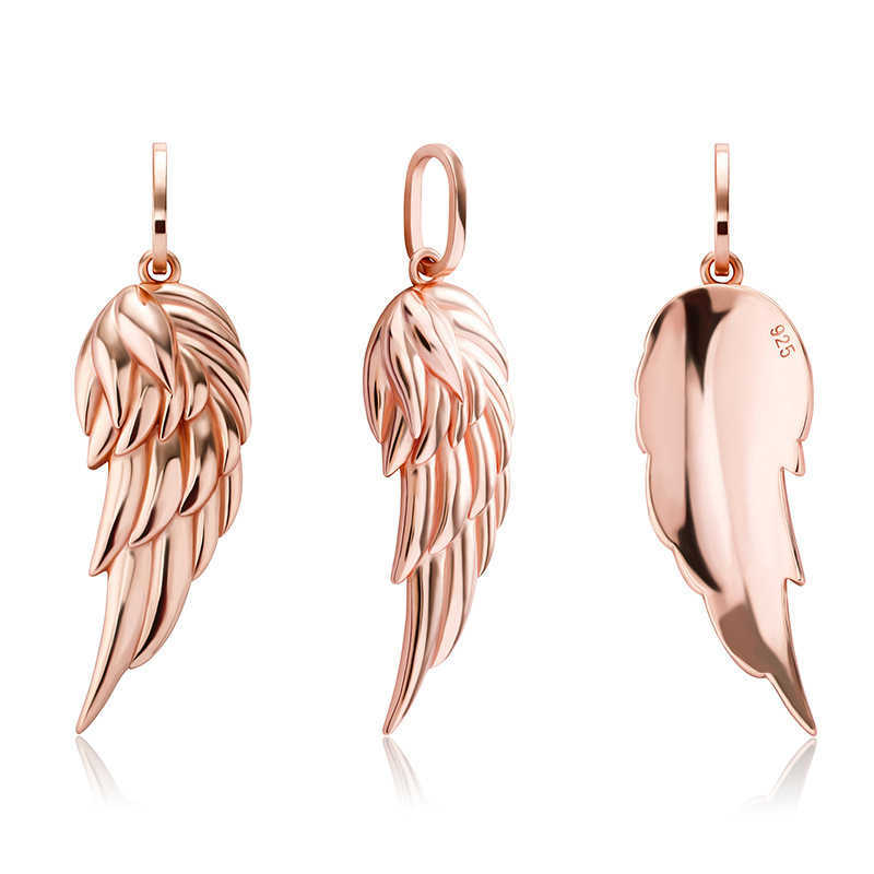 Personalized 925 Sterling Silver Feather Wing Pendant Necklace Accessories For Men Women Charm Necklaces 14K Rose Gold Color Hip Hop Jewelry Bijoux Gi