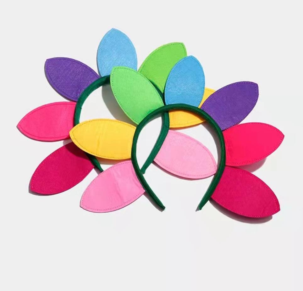 Boho Floral Crown Rainbow Flower Petal Headband Sunflower Hair Wreath Headwear Headpiece Hair Accessory for Women Girl