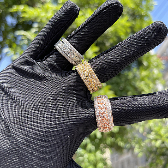 Cluster Rings Bubble Letter Gold Color Ring for Men Iced Out Real Copper Spinning in the Middle Hip Hop Jewelry Trend Charms Korea 230425
