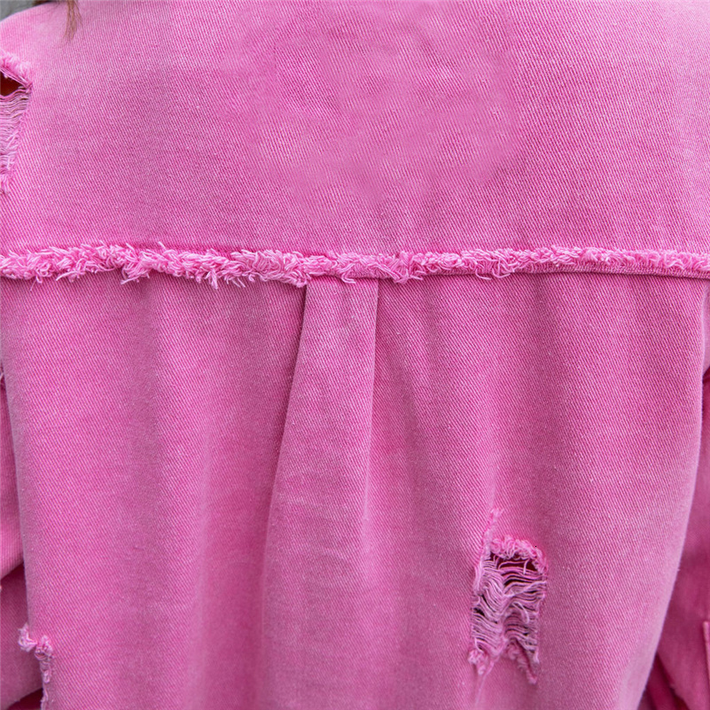 Women's Jackets Fashion Women Loose Denim Jacket Ripped Streetwear Coats Tassel Peach Green Punk Y2K Jackets Orange Pink Jeans Chaqueta 230426