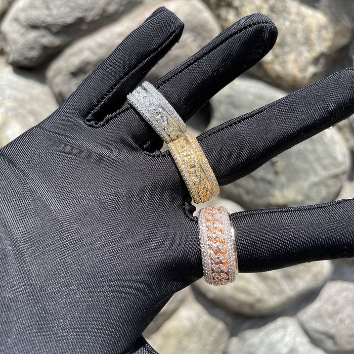 Cluster Rings Bubble Letter Gold Color Ring for Men Iced Out Real Copper Spinning in the Middle Hip Hop Jewelry Trend Charms Korea 230425