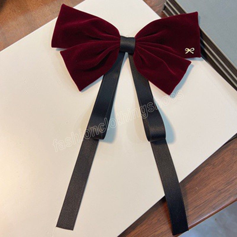 Vintage Black Big Large Velvet Bow Hair Clip For Women Wedding Long Ribbon Korean Hairpins Barrette Hair Accessories