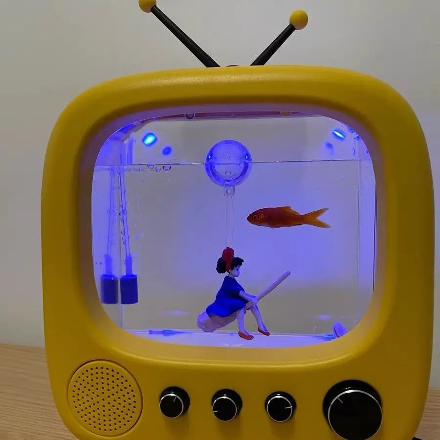 Aquariums Vintage fish tank TV desktop small oxygen children kitten net red aquarium ornaments model 2023 231124