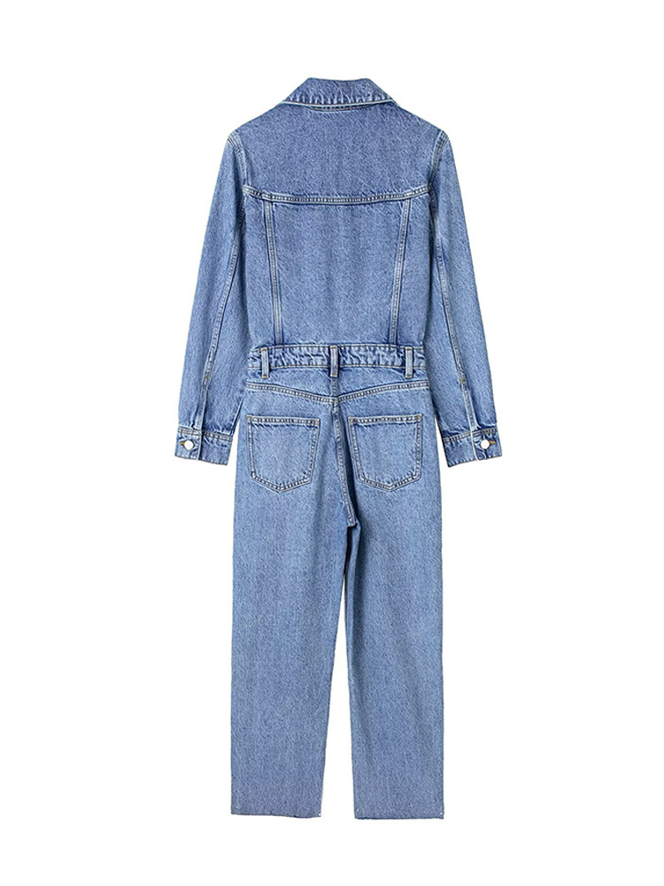 Women's Jumpsuits Rompers Women Denim Jumpsuit Woman Jean Overalls Long Sleeve Elegant Jumpsuits Y2k Streetwear Turn Down Collar Vintage Female 2