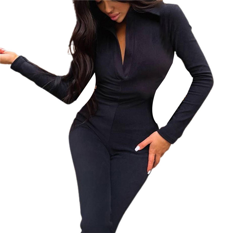 Women's Jumpsuits Rompers Casual High Street Slimming Jumpsuits Women Solid Color Lapel Romper Trousers Bell Bottoms Ladies Autumn Spring Outfits