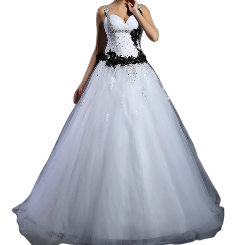 Gothic Black And White A Line Wedding Dresses With Lace Appliques Beaded Straps Sleeveless Long Tulle Bridal Gowns Back Lace-Up Plus Size Vintage Vest
