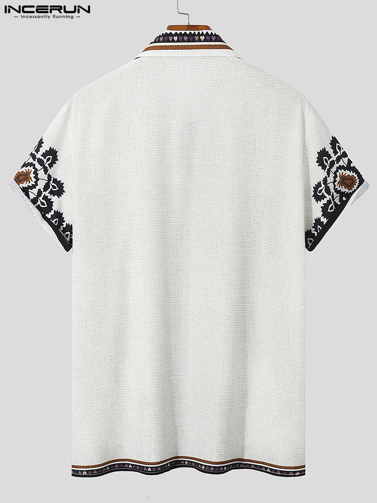 Men's Casual Shirts INCERUN Men Casual Shirt Printing Lapel Button Short Sleeve Summer Men Clothing Vacation Vintage Streetwear Camisas S-5XL 7 2