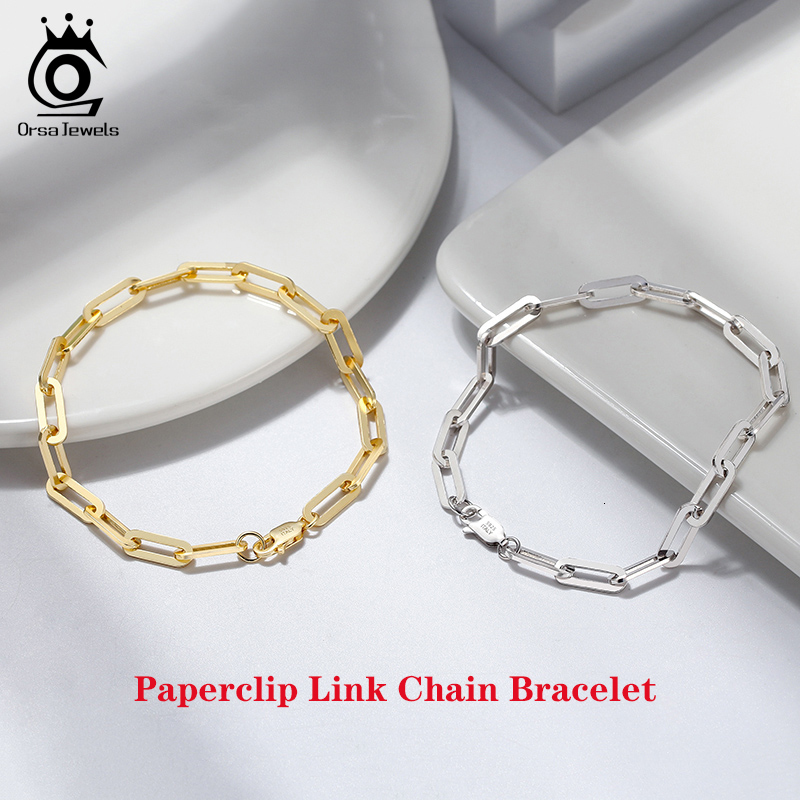 Pendant Necklaces ORSA JEWELS 14K Gold Plated Genuine 925 Sterling Silver Paperclip Neck Chain 69.312mm Link Necklace for Women Men Jewelry SC39 23042
