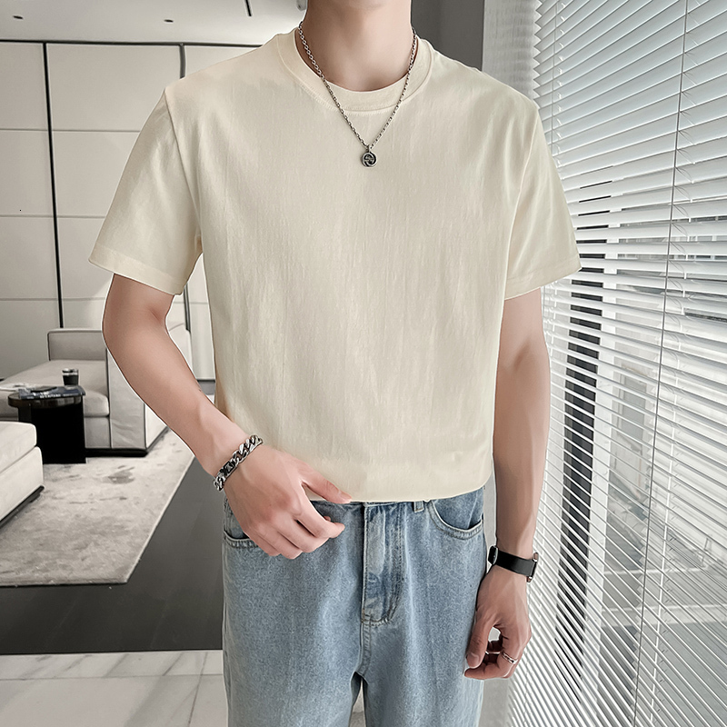 Men's T-Shirts Candy Color Men's Summer Round Neck T-shirt Fashion Cotton Short Sleeve Casual Simple Solid Tees Tops Streetwear 12color Homm