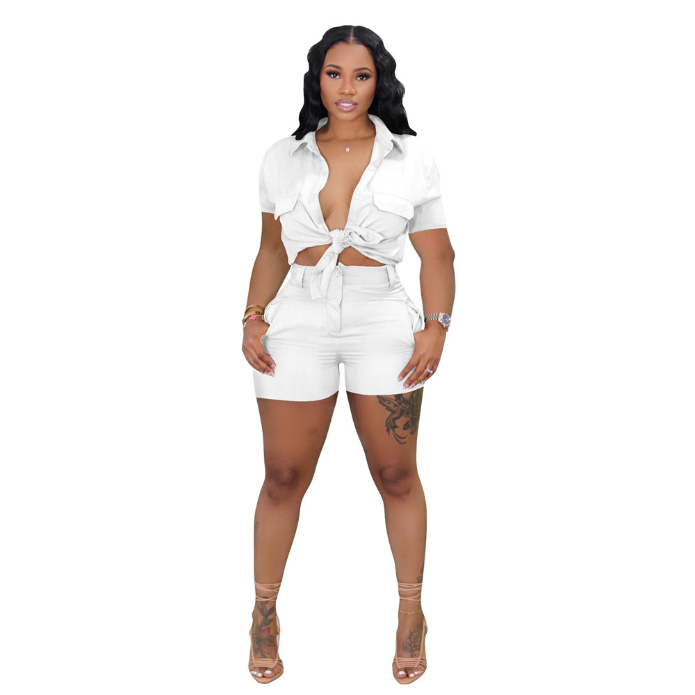 NEW Designer Tracksuits Summer Outfits Women Two Piece Sets Short Sleeve Pocket Shirt AND Shorts Casual Sweatsuits Solid Sportswear Bulk Wholesale Clo