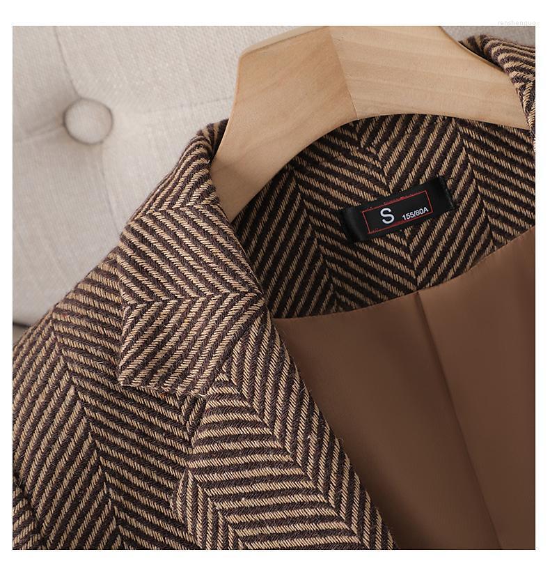 Women's Suits Women Coffee Gray Stripe Formal Blazer Long Sleeve Single Breasted Business Jacket Coat Ladies Office Blazers Outerwear 4XL