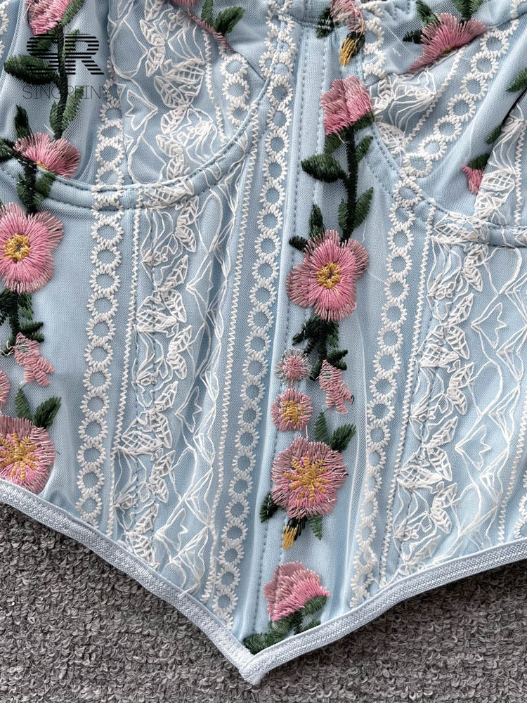 Camisoles Tanks SINGREINY Floral Embroidery Lace Sexy Camisole Fashion Women Backless Blue French Y2K Female Summer Beach Style Crop Tops 230426