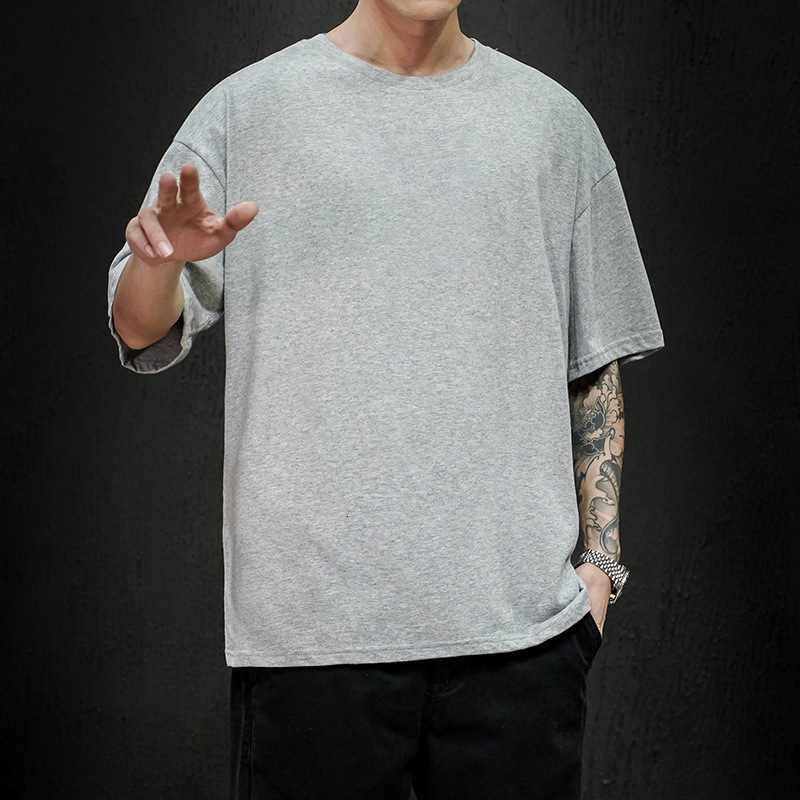 Men's T-Shirts Cotton Summer Men's T Shirt Solid T Shirt Mens Oversized Five Half Short Sleeve Casual Cotton Mens Streetwear Top Tees 100% 2