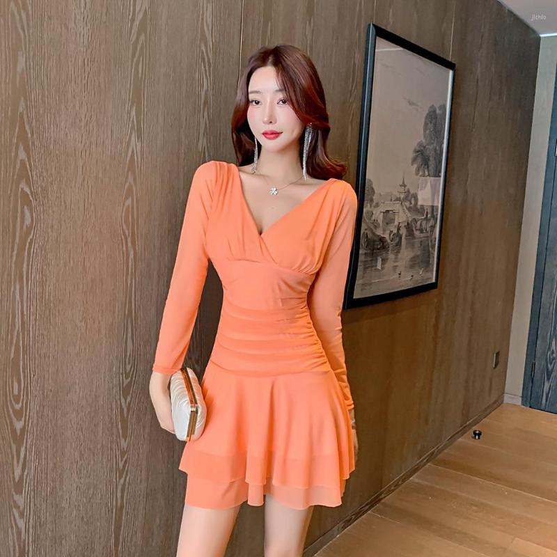 Casual Dresses Sexy Women Dress Spring Autumn Long Sleeve V-Neck Black White Club Party Mesh Ladies Fashion Short Mini