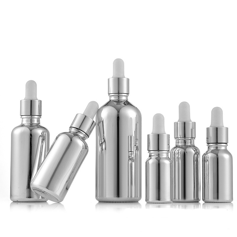 Silver Coated Glass Essence Oil Perfume Bottles Liquid Reagent Pipette Dropper Bottle 10ml 15ml 20ml 30ml 50ml