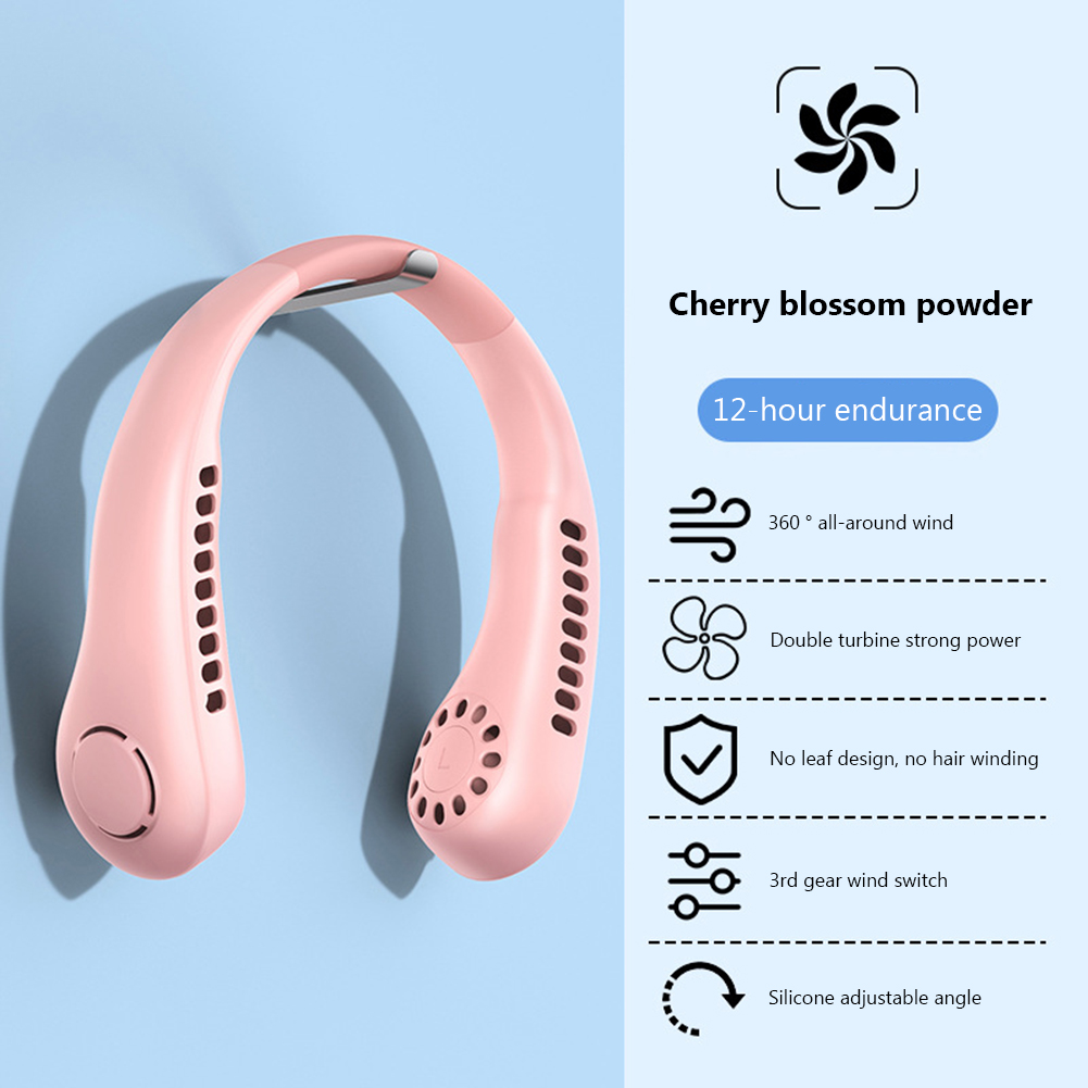 Bladeless Small Neck Fan USB Charging Mini Portable Fan Comfortable Adjustable Gear Lightweight for Camping Hiking Fishing Sport
