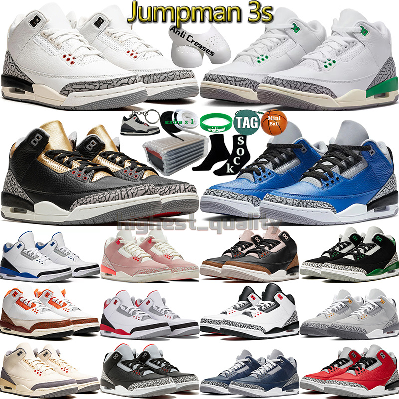 

with Box 3 Basketball Shoes for Men Women 3s Lucky Green Pine Black White Varsity Royal Cement Reimagined True Racer Blue Fire Red Mens Womens Trainers Sports Sneakers, Color-17