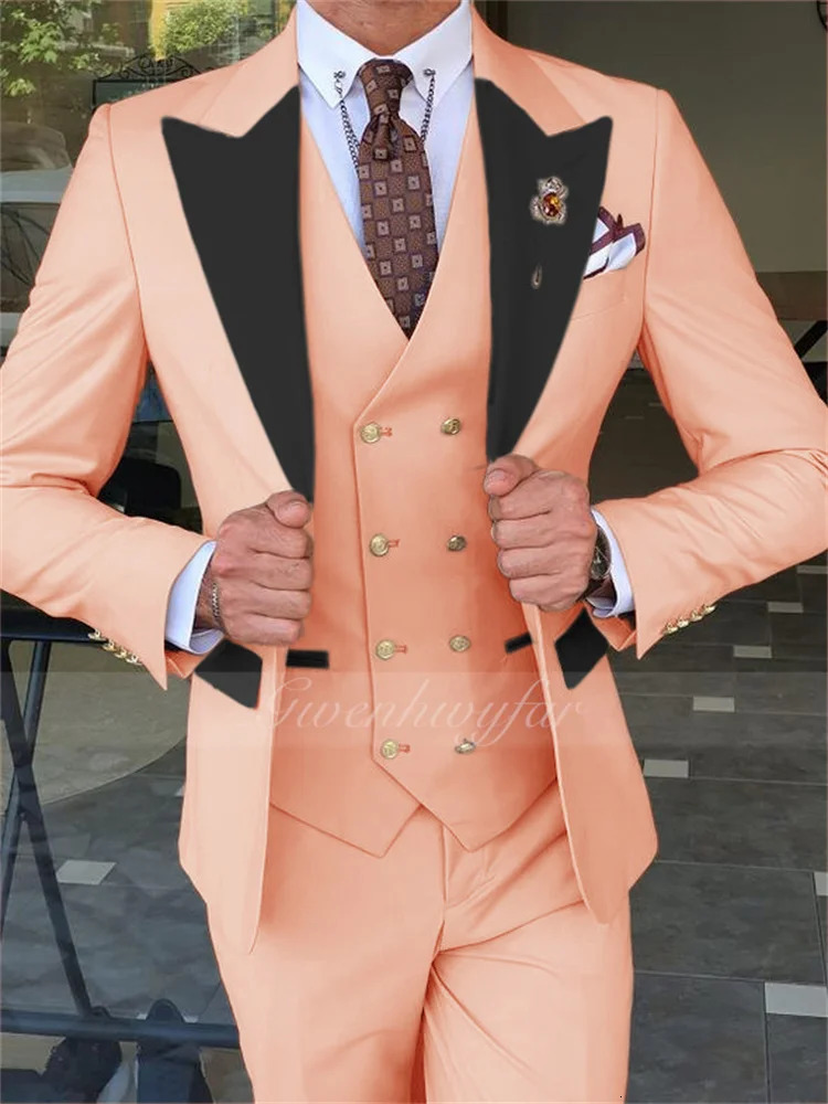 Men s Suits Blazers Gwenhwyfar 2023 Single Breasted Groommen Peach Lavender Groom Tuxedo Black Lapel Men Wedding Man Blazer 231124