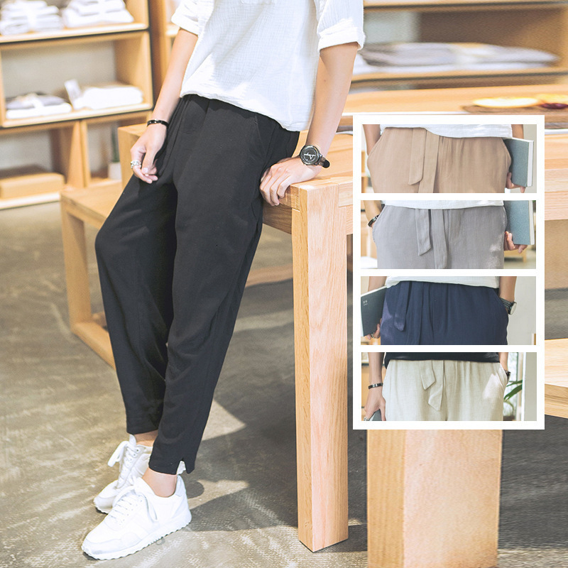 Men's Pants Men's Loose Casual Pants Chinese Style Linen Pants Men's Lantern Cotton Hemp Pants Men's Korean Version Harun Nine Poi