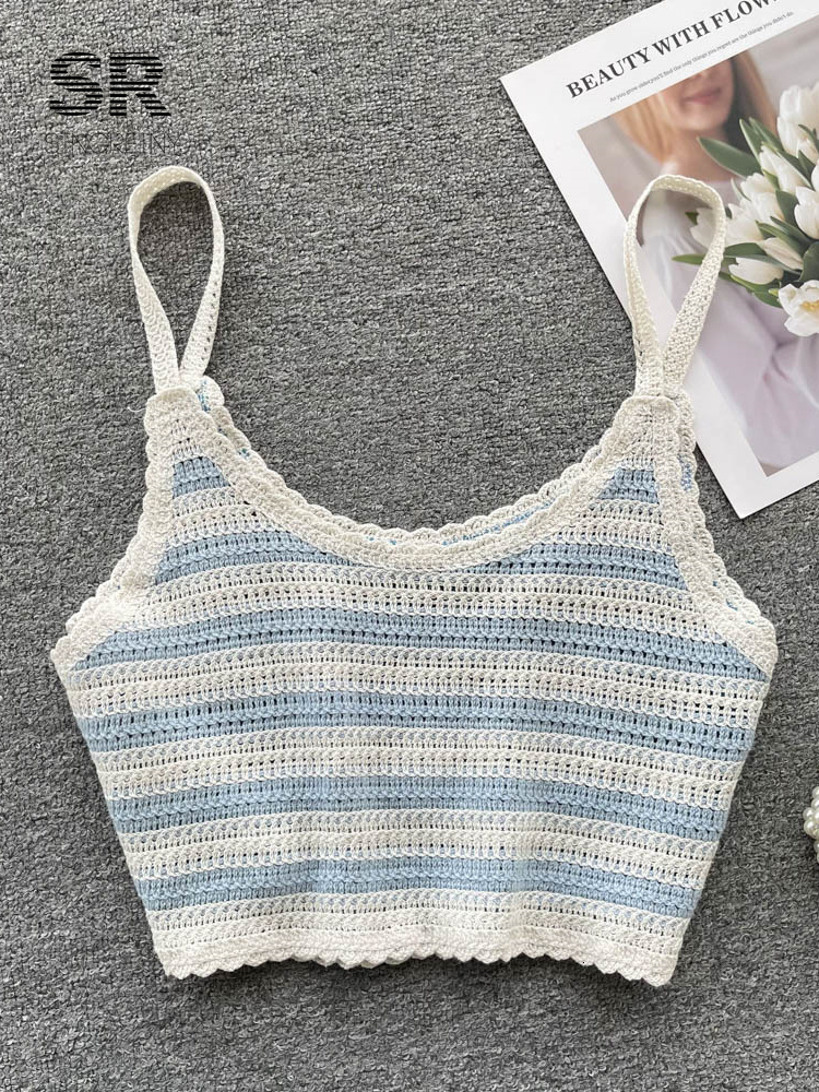 Camisoles Tanks SINGREINY Casual Knit Crop Tops Summer Women Strap Backless Hollow Out Retro Court French Ladies Fashion Slim Camisole 230426