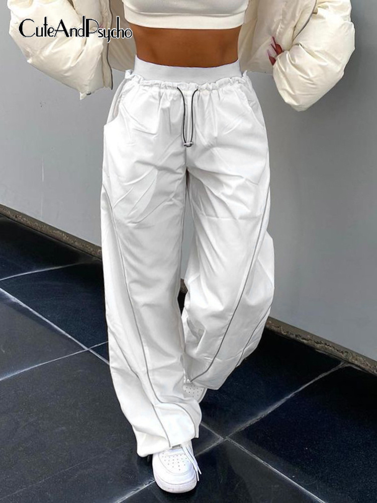 Women's Pants Capris Cuteandpsycho Loose High Waist Tech Baggy Sweatpants Streetwear Joggers Women Wide Leg Pants Casual Basic Punk Trousers Fash