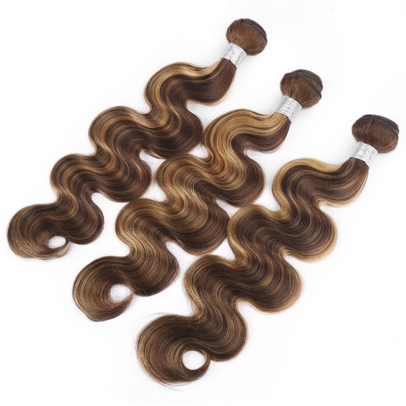 Brazilian Human Hair Body Wave Peruvian Virgin Hair Wefts 2 Bundles With 4X4 Lace Closure P4/27 Piano Color 3 PCS 10-30inch