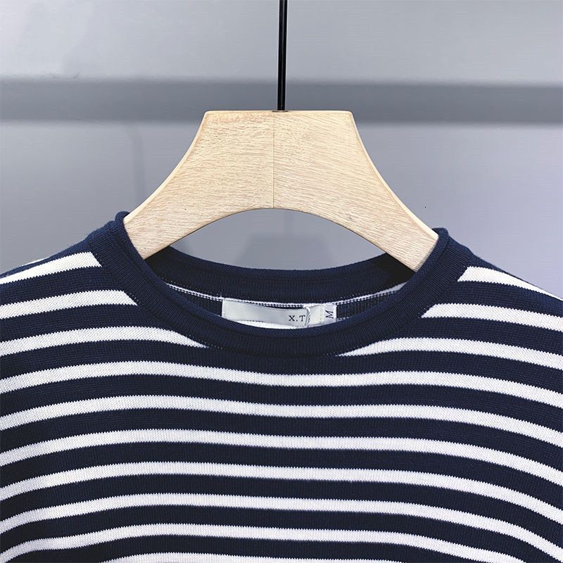 Men's T-Shirts Men's Short-sleeved Stripe T-shirt Men's Fashion Casual Breathable Contrast Color Round Neck Golf T-shirt Top Y16 230426
