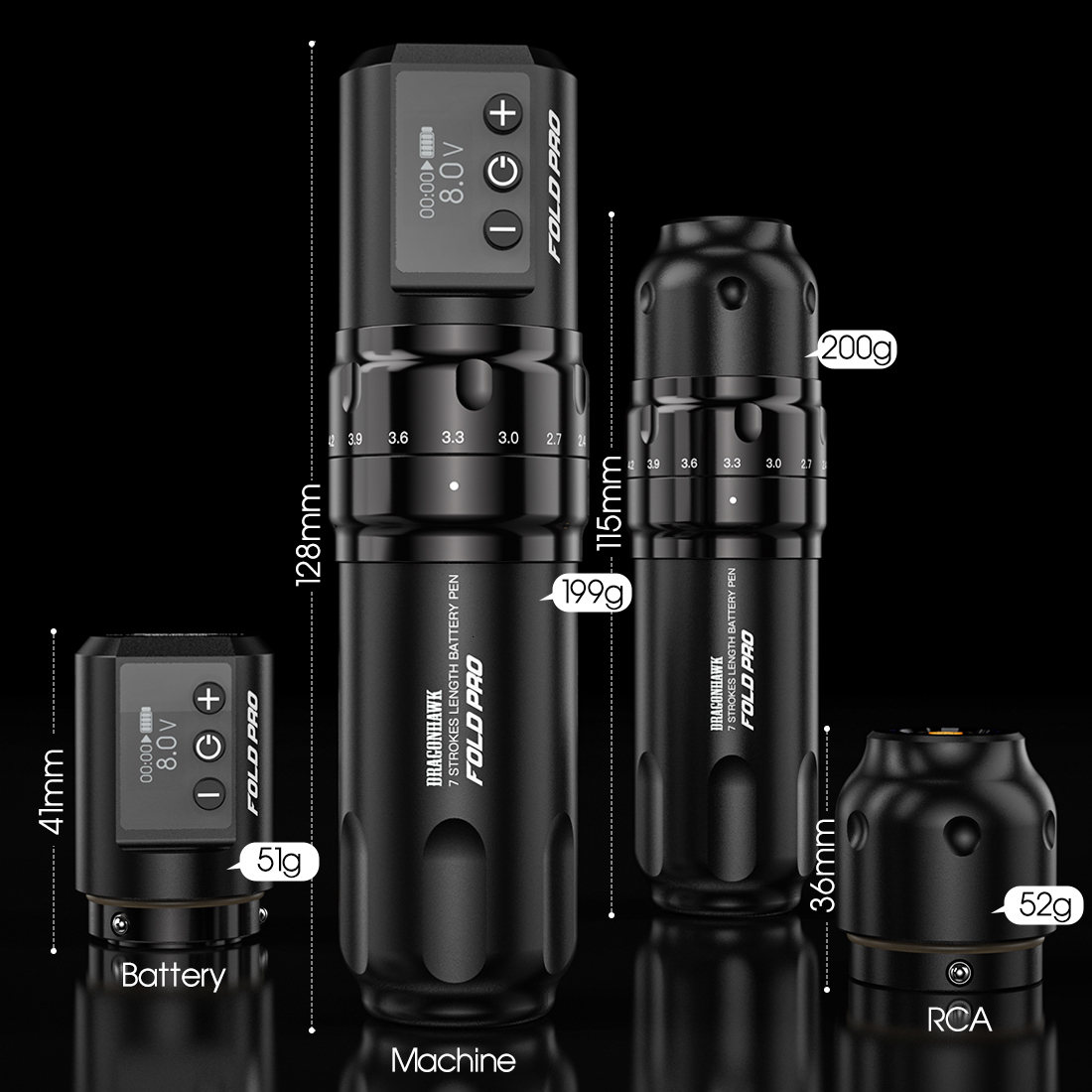 Tattoo Machine Dragonhawk Fold Pro 7 Adjustable Strokes Coreless Motor With RCA Or Wireless Model Rotary Pen Supplies 230425